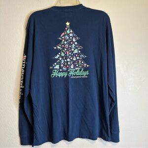Vineyard Vines Men’s Christmas Holiday Icons Tree Blue 100% Cotton Long Sleeve M